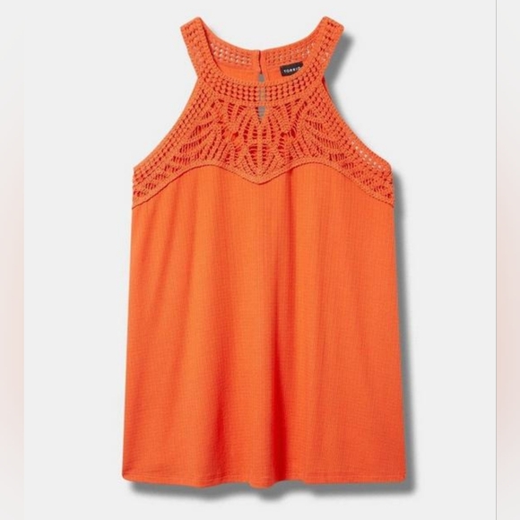 Torrid Orange Jersey Goddess Neck Crochet Boho Swing Tank Top Size 3X - Picture 4 of 4